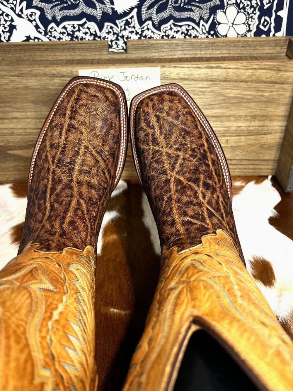 Lucchese Safari Burnished Tan Exotic Leather Cowboy Boots fits a 10D/10E